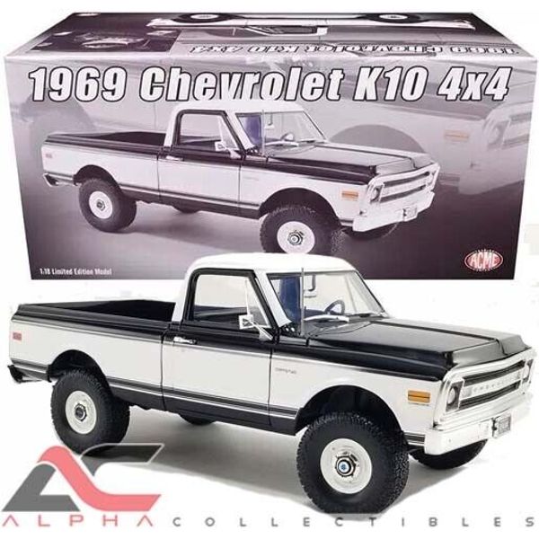 ACME A1807219 1:18 1969 CHEVROLET K10 4X4 PICKUP TRUCK BLACK & WHITE L.E. 402