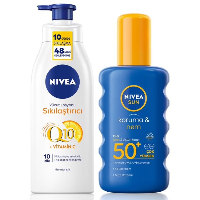 NIVEA Sun Güneş Koruyucu&Sıkılaştırıcı Kişisel Bakım Seti,SPF50+ Güneş Kremi 200 ml ve Vücut Losyonu