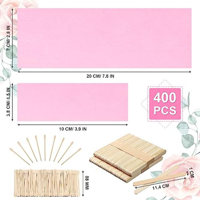 400 Pcs Wax Strips and Sticks Hair Removal Wax Strips with Wooden Wax Applicator Sticks for Body Skin Hair Removal, Other