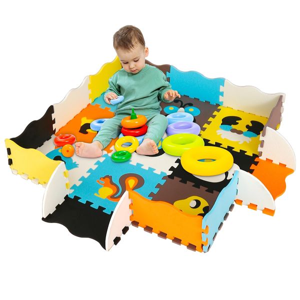 Dormlony Baby Foam Play Mat,Floor Interactive Puzzle Play Mat for Tummy Time and Crawling(Animals)