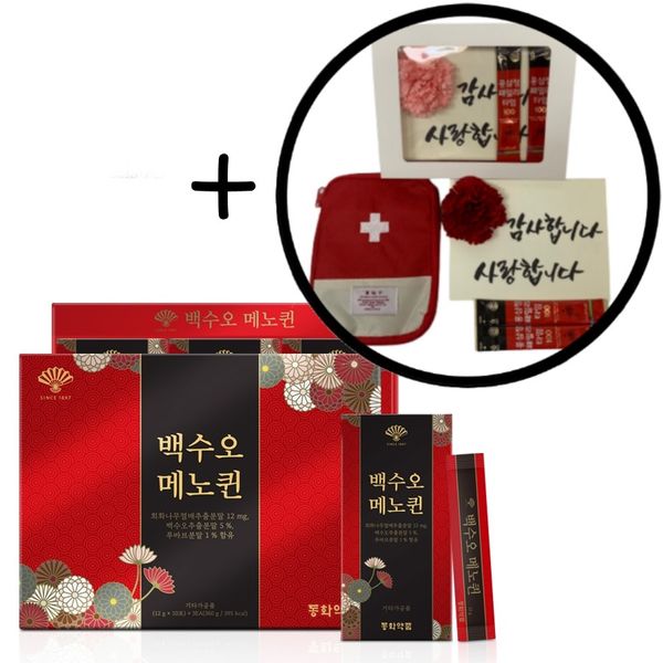 Dongwha Pharm Mennoqueen Domestic Baeksuo Stick 30 12g-30 Packets + Carnation Thank You Card Gift Box Set, 12g, 1ea