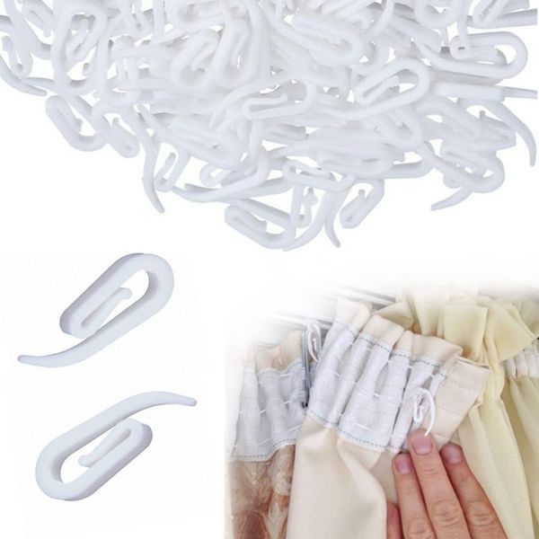 White Plastic Curtain Hooks - 100PCS for Door, Window, Shower