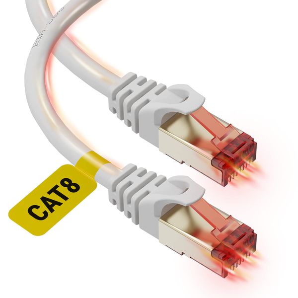 Ultra Clarity Cables Cat 8 Ethernet Cable 75 FT, High Speed 40 Gbps 2000Mhz Internet LAN Cable with Gold Plated RJ45 Connector, Weatherproof Ethernet Cord for Router, PC, Game, PS5, Xbox - White