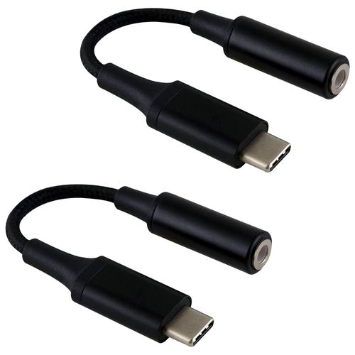 Tek Styz USB C to 3.5mm Headphone Adapter Compatible with GOPRO Hero 5 Black with Digital DAC Chip That's Dual 1/8 inch TypeC/PD! (2Pack / Black)