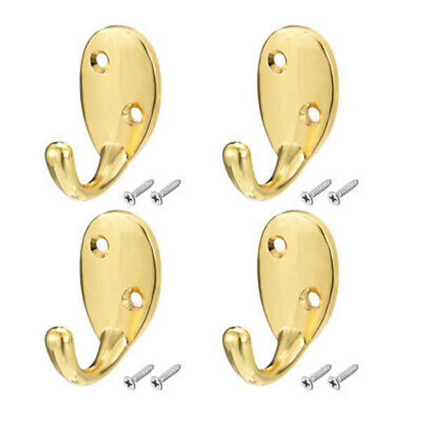 4 Pcs Wall Mounted Hook Robe Hooks Single Coat Hanger, Zinc Alloy, Gold Tone