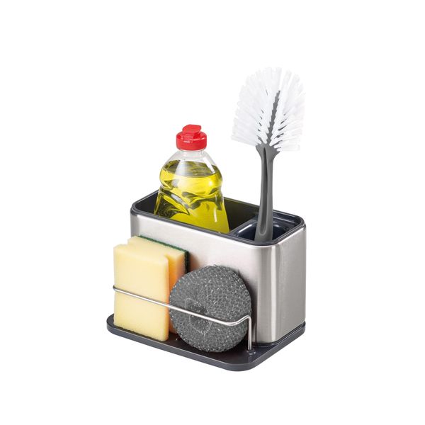 Joseph Joseph 85112 Surface Sink Caddy Stainless Steel Sponge Holder Organizer Tidy Drains Water for Kitchen, Large, Grey