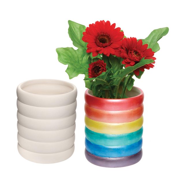 Baker Ross AX722 Rainbow Ceramic Flowerpots -Plant Pots for Kids, Decorate and Display,White, Pack of 2,