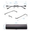 Newbee Fashion-Portable Compact Reading Glasses in Aluminum Case Metal Rectangle Rimless Reading Glasses Super Lightweight Reader Slim Design Comfort Fit for Men&Women 2 PACKBLACK & Gunmetal+2.50