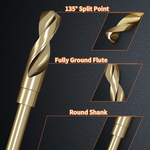 Meccion HSS Cobalt Drill Bit 14mm Reduced Shank Twist Drill Bit for Metal, Stainless Steel, Aluminium, Wood, Plastic, Non-Ferrous Etc.