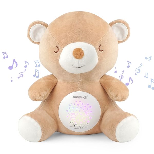 BELLOCHIDDO Baby Soother - Sleep Soothing White Noise Portable Night Light Projector and Melodies, Toddler Crib Lullaby Machine Sleeping Aid for Newborns and Up, Babies Stuffed Animal Plush Toy