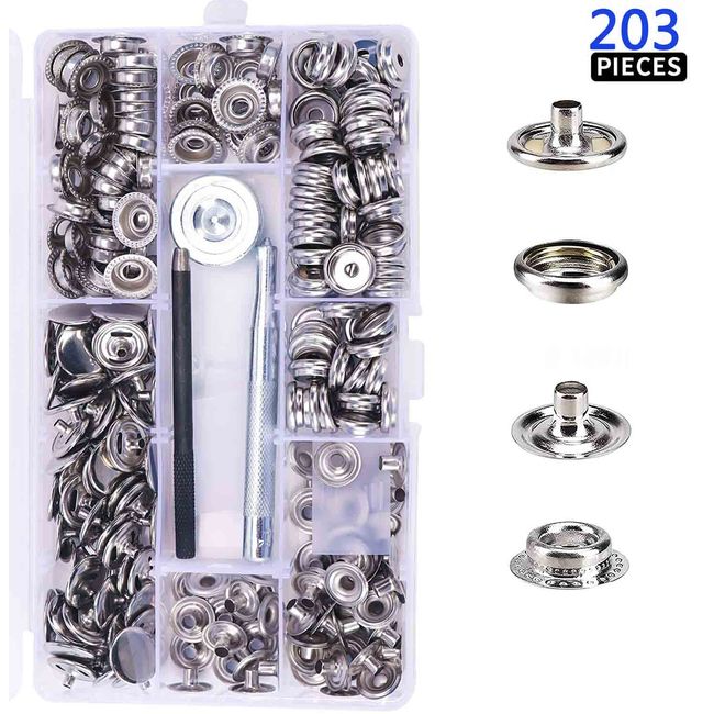 30 Pcs Snap Buttons, 10mm 2 Colors Cover Snap Button Fastener Kit Marine  Grade Screw in Boat Canvas Snaps Plated Brass Replacement Fastener