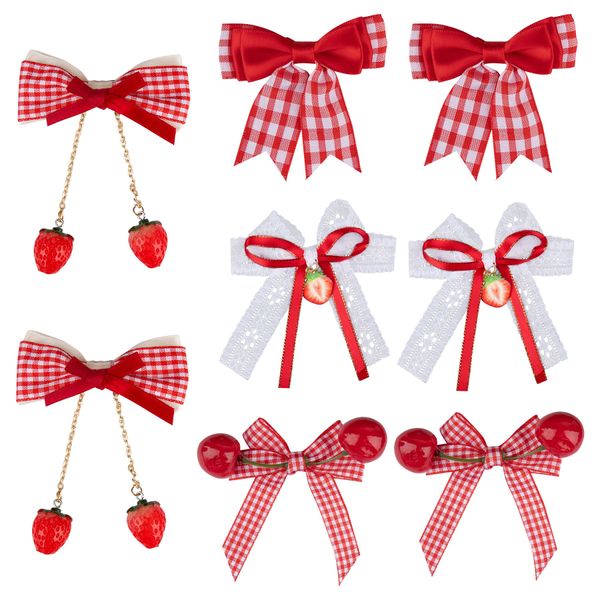 Framendino, 8 Pack Cherry Strawberry Bow Hair Clips Cute Bow Alligator Clips Red Hair Barrettes for Girls Women Hair Accessories