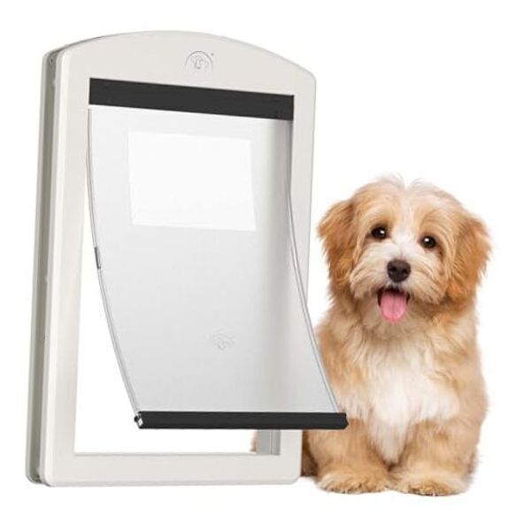 Dog Door for Door,Door for Large Dogs and Pets, Strong Plastic Medium White