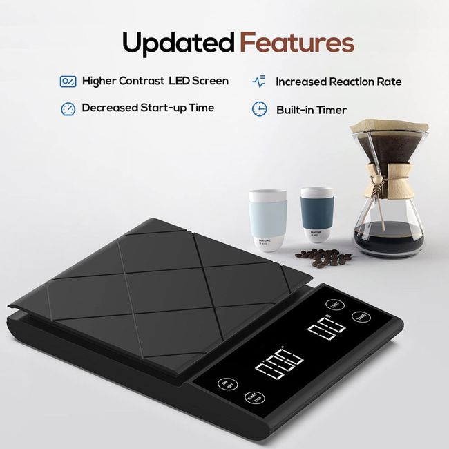 Mini Coffee Scale with Timer USB Rechargeable 3kg/0.1g Digital Scale  oz/ml/g Units with Silicone Cover for Espresso Pour Over