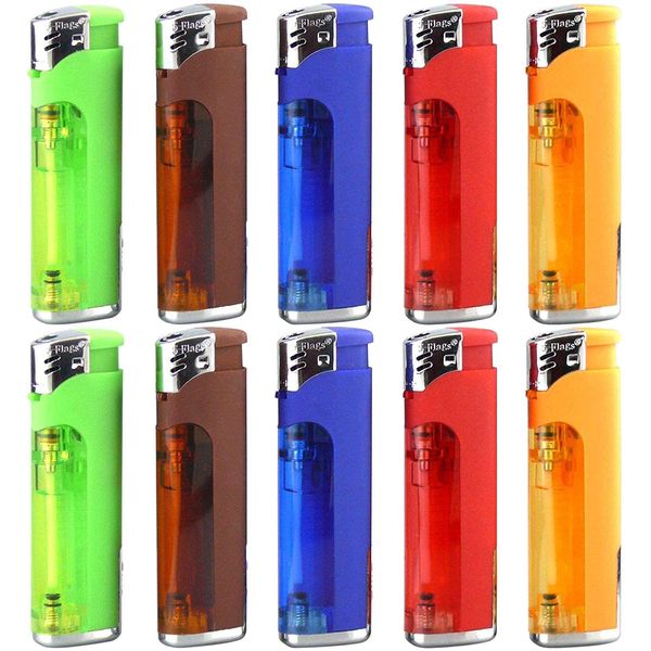 10 Pack Refillable Butane Cigarette Lighter with LED Flashlight