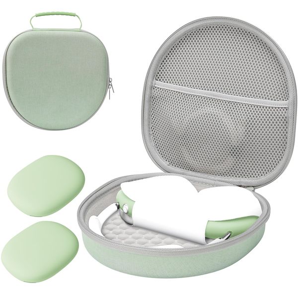 ProCase Hard Case for New AirPods Max, Travel Carrying Headphone Case with Silicone Earpad Cover & Mesh Pocket, AirPods Max Protective Portable Storage Bag -Green