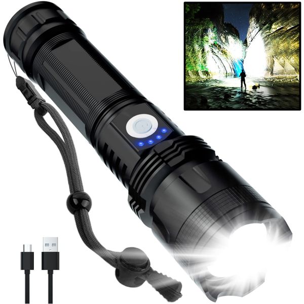 BERCOL Rechargeable LED Flashlights High Lumens, 900,000 Lumens Super Bright Powerful Flashlights, 5 Modes, IPX6 Waterproof Handheld Flash Light for Emergencies, Hiking