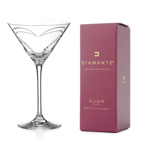 DIAMANTE Swarovski Martini Glass - 'Hearts' Hand Cut Design Embellished with Swarovski Crystals