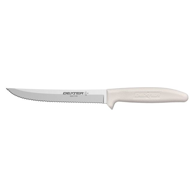 Dexter-Russell Sani-Safe S156SC-PCP 6" White Scalloped Utility Knife with Polypropylene Handle, Model:092187133039