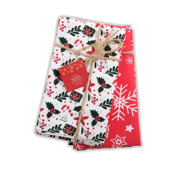 Christmas-Themed Tea Towels for the Kitchen, Set of 2 - 100% Cotton, 50x70 cm, Perfect Kitchen Dish Towels, Ideal Christmas Gift