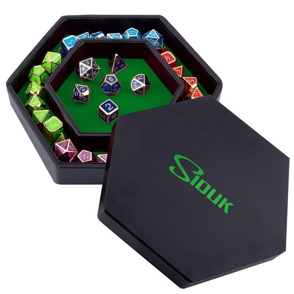 SIQUK Dice Tray with Lid Hexagon Dice Holder Dice Rolling Tray for DND RPG Dice Games and Other Table Games, Green