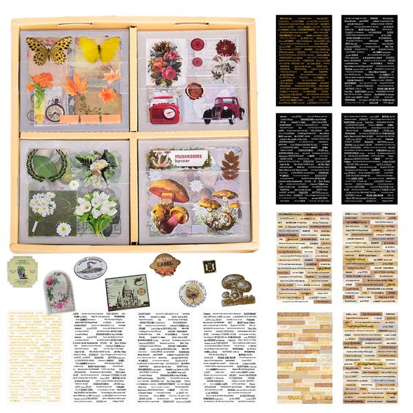 1451 pcs/112 Blatt Blumen Aufkleber Set, Scrapbooking Sticker mit Redewendungen Aufkleber, Transparent Scrapbook Zubehör, Bullet Journal Zubehör für Fotoalbum Sammelalbum Laptops DIY Dekoration