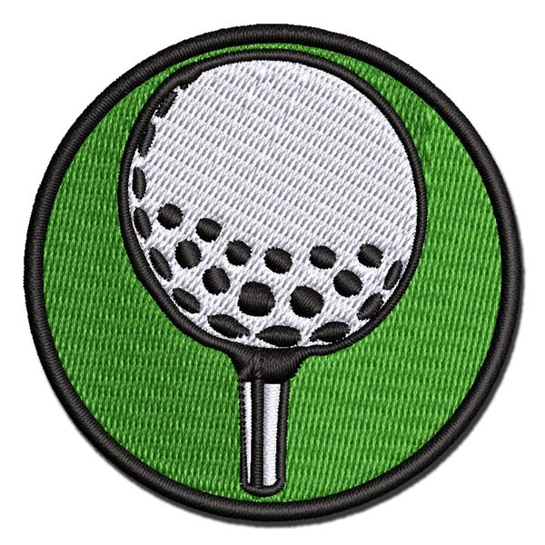 Golf Ball on Tee Multi-Color Embroidered Iron-On Patch Applique - Mini 2.0 Inch