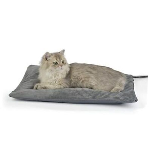 Outdoor Heated Cat Bed, Soft Pet Heating Pad with Steel-Wrapped 19.7"L x 15.7"W