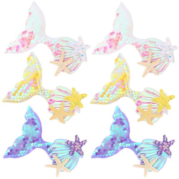 YARIEW Sparkly Sequin Mermaid-Inspired Hair Clips Set - Seashell, Fish Tail, Starfish Clips and Barrettes for Little Girls' Mermaid Birthday Party Decorations (Set 4)