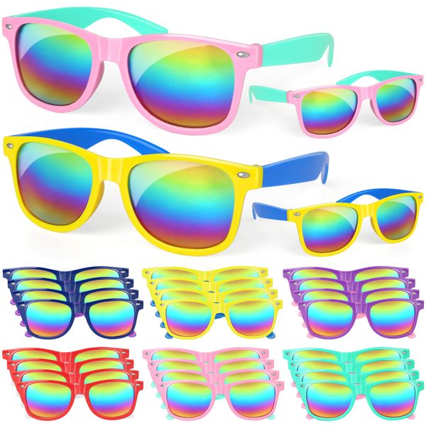 Mocoosy 24 Pack Kids Sunglasses Bulk, Neon Retro Sunglasses with UV400 Protection, Summer Pool Party Favors Beach Luau Graduation Party Supplies Birthday Goody Bag Stuffers for Boys Girls Age 4-8 8-12