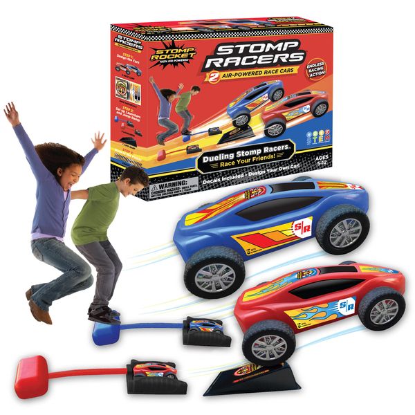 Stomp Rocket Original Stomp Racers Dueling Car Launcher for Kids - 2 Race Cars, 2 Launch Pads - Perfect Toy and Gift for Boys or Girls Age 5+ Years Old - Indoor and Outdoor Fun, Active Play