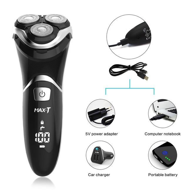 MAX-T Men Electric Razor, Rechargeable Wet & Dry Rotary Electric Shaver for  Men (Black)