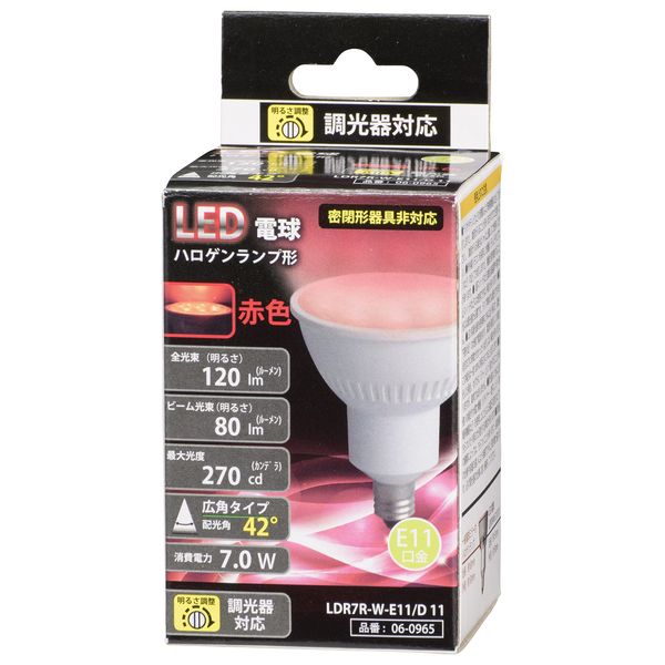 Ohm Denki LDR7R-W-E11/D 11 06-0965 OHM LED Light Bulb Halogen Lamp Type E11 Dimmable Wide Angle Red