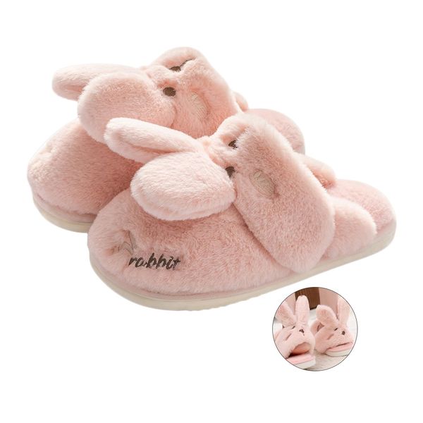 Drawyume Slippers, Warm, Indoor Shoes, Women's, Men's, Mokomoko, Cute, Slippers, Rabbit Slippers, Thermal, Cold Protection, Guest Room Shoes, Bunny Slippers, Anti-Slip, Machine Washable, Winter Room, Warm, Slippers, Lightweight, Footsteps, Fluffy, Pink