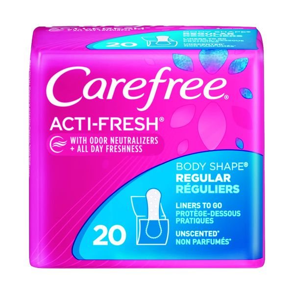 CAREFREE Acti-Fresh Body Shaped Pantiliners Unscented Regular, 20 ct