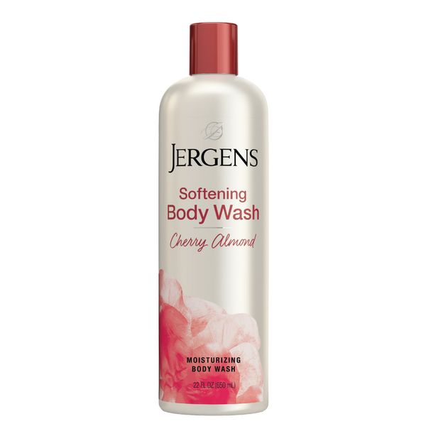 Jergens Softening Body Wash, Daily Moisturizing Skin Cleanser, Paraben Free, 22 Ounces, Infused with Cherry Almond, pH Balanced, Dye Free, Dermatologist Tested (Packaging May Vary)