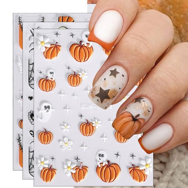 JMEOWIO 3D Halloween Adesivi Unghie Nail Art, Stickers Unghie Autoadesivi 5D Decorazioni Unghie Nail Art Disegni 4 Fogli