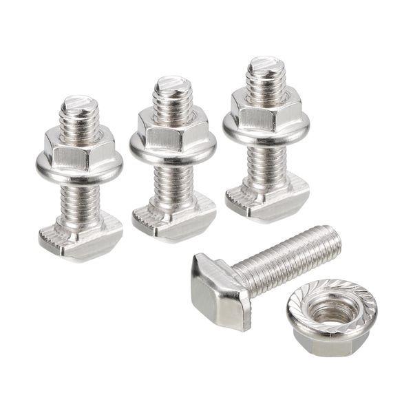 sourcing map M5x16mm T Slot Drop-in Bolt and M5 Hexagon Flange Nut Set, 10 Sets Hammer Head T-Bolt T Shape Stud Sliding Screw for 20 Series Aluminum Profile