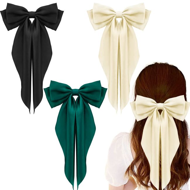 Women Big Bow Barrettes Girl's Satin Hairclips Long Ribbon Hair Pins  Accessories for Party, Hair Bows for Women, Black Bow for Girls Hair, Hair  Bow