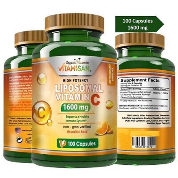 Vitamin C 1600mg 100 CAPS Support Immune System Vitamina Liposomal