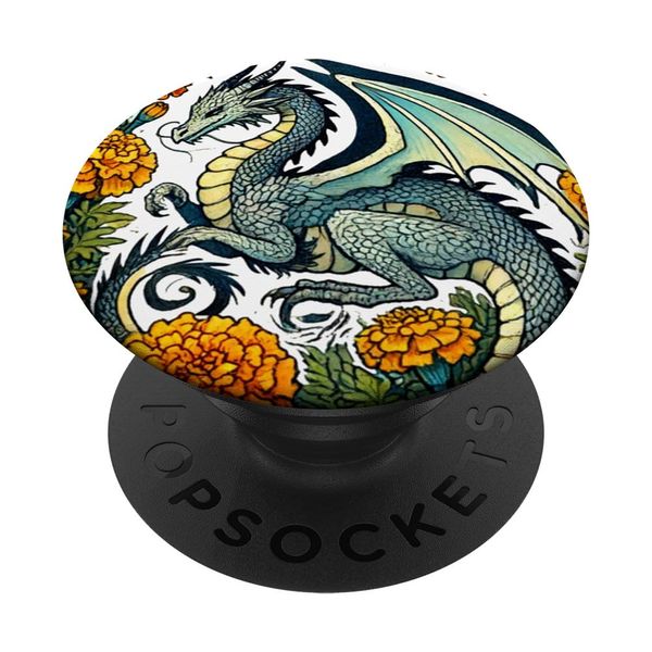 Ringelblume Drache Blume Drachen Kunst PopSockets mit austauschbarem PopGrip