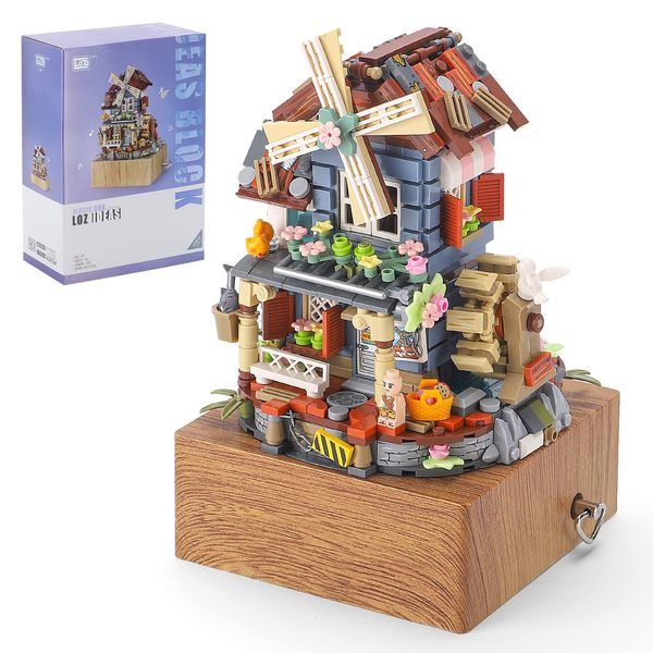 LYXFENGXU Windmill Building Toy Windmill House Music Box Building Blocks Set Flowers Windmill House for Best Gift Adults and Kids Anniversary Birthday