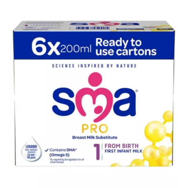 SMA Pro First Infant Milk From Birth Ready To Feed Multipack 6 X 200ml