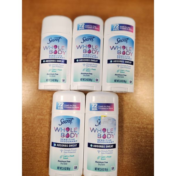 5 Pack: Secret Whole Body Sensitive Solid Deodorant, Light + Fresh  (2131)  4E