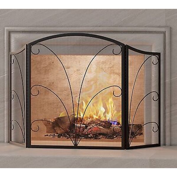 3panel Arched Fireplace Screen Decorative Handcrafted Scroll Wrought Iron Firepl