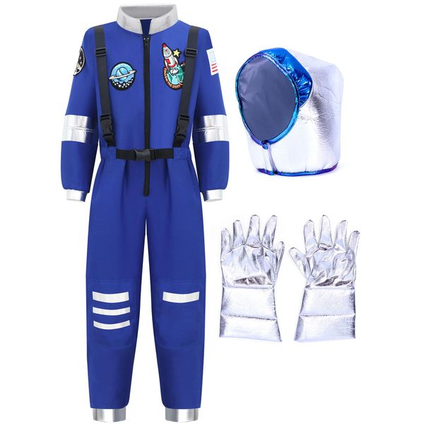 SVMK Kids Astronaut Costume Toddler Boys Girls Space Costumes Suit with Astronaut Helmet Gloves Role Play Halloween Career Day Dress Up Gifts (M)