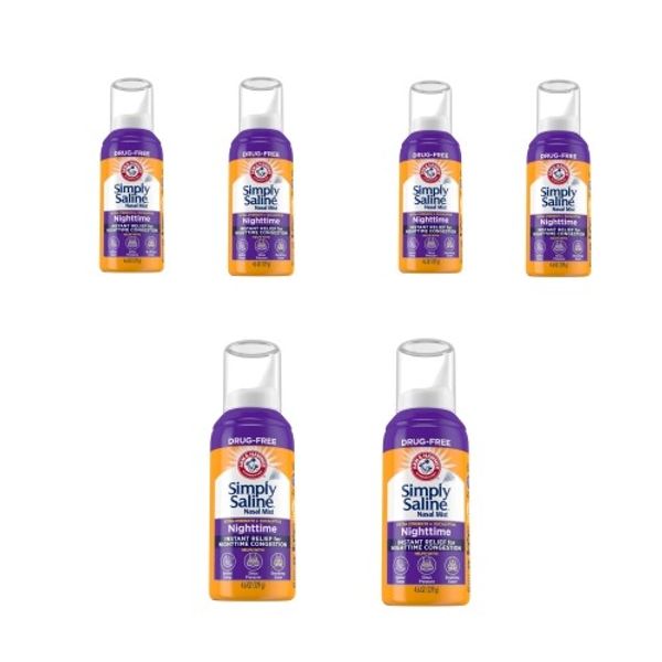 6 Pk Simply Saline Plus Nighttime Nasal Mist Eucalyptus Extra Strength 4.25Oz Ea