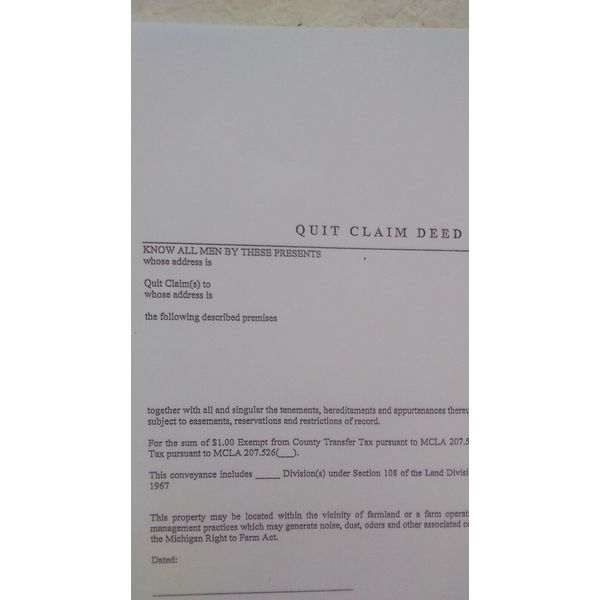 2 MICHIGAN QUIT CLAIM  DEED FORMS, Blank, Copy, Legal Document, Form, Office.