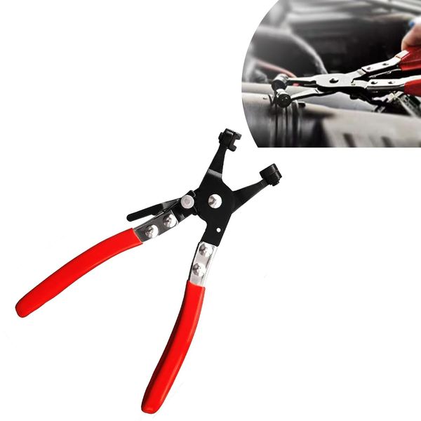 Fogfar 1 PC Car Hose Clamp Pliers, Pipe Bundle Clamp for Disassembly and Install Ring or Flat Hose Clamps, Oil Pipe Water Pipe Clamp Repair Tool, Universal Swivel Clamp Disassembly (Black & Red)