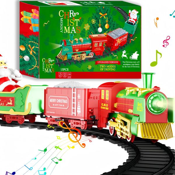 Train Set-Christmas Train Sets for Around The Tree, Toy Train Sets with Sound and Lights, Toddler Model Trains for 3 4 5 6 7 8+ Years Old Kids Gifts